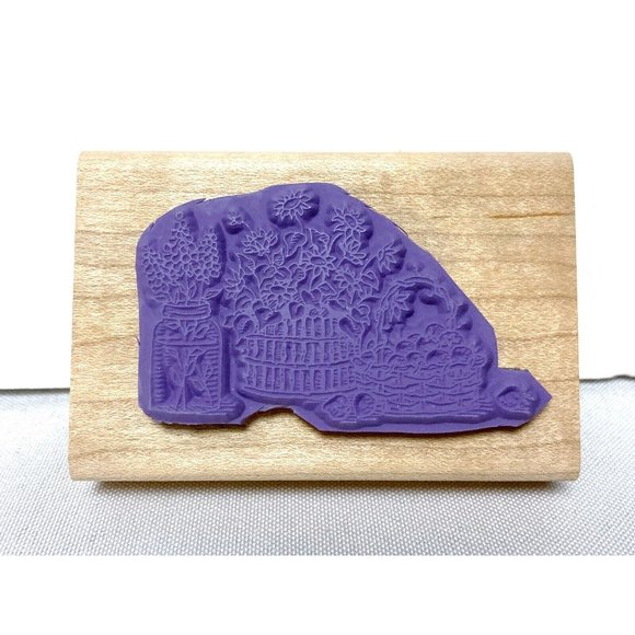 Stampin Up Fruit Flowers in Baskets Jar 2001 Wood Mounted Rubber Stamp 3 X 2" - Picture 4 of 5